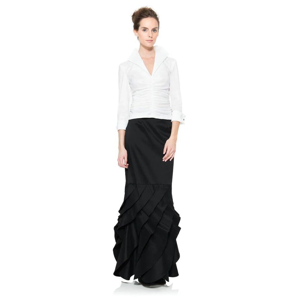 NWT Tadashi Shoji Black Silk Tiered Ruffle Mermaid Maxi Skirt Plus 16 CY9063L